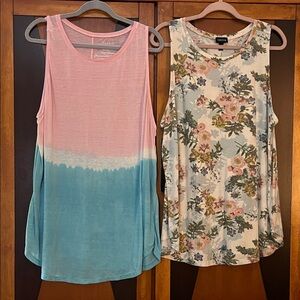Set of TORRID Pink and Blue Ombre Tank & Cottage Floral Tank w/Shirttail Hems